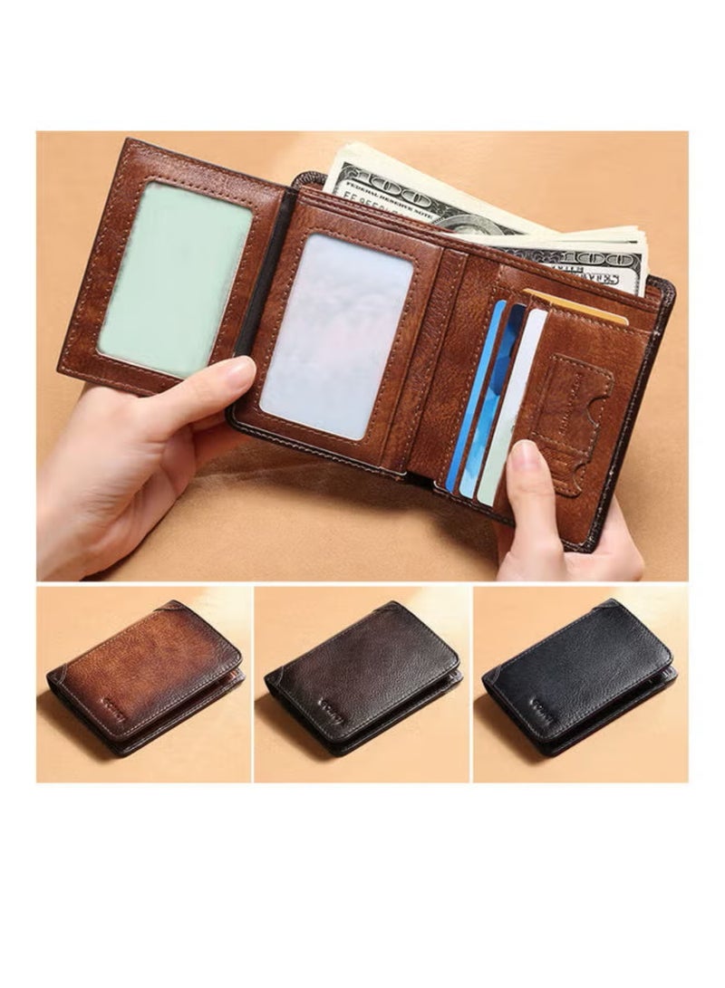 Portable Business Men Faux Leather Bifold Short Wallet Card Cash Holder Purse Brown - Image 2