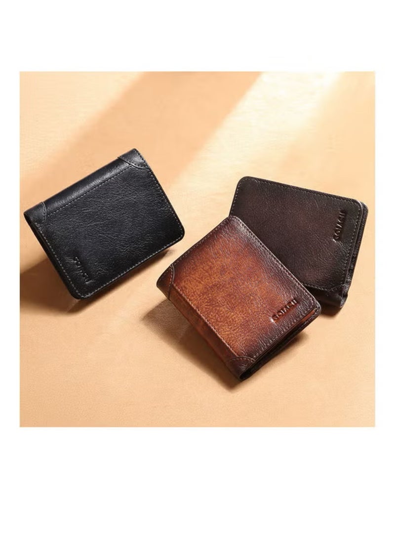 Portable Business Men Faux Leather Bifold Short Wallet Card Cash Holder Purse Brown - Image 3
