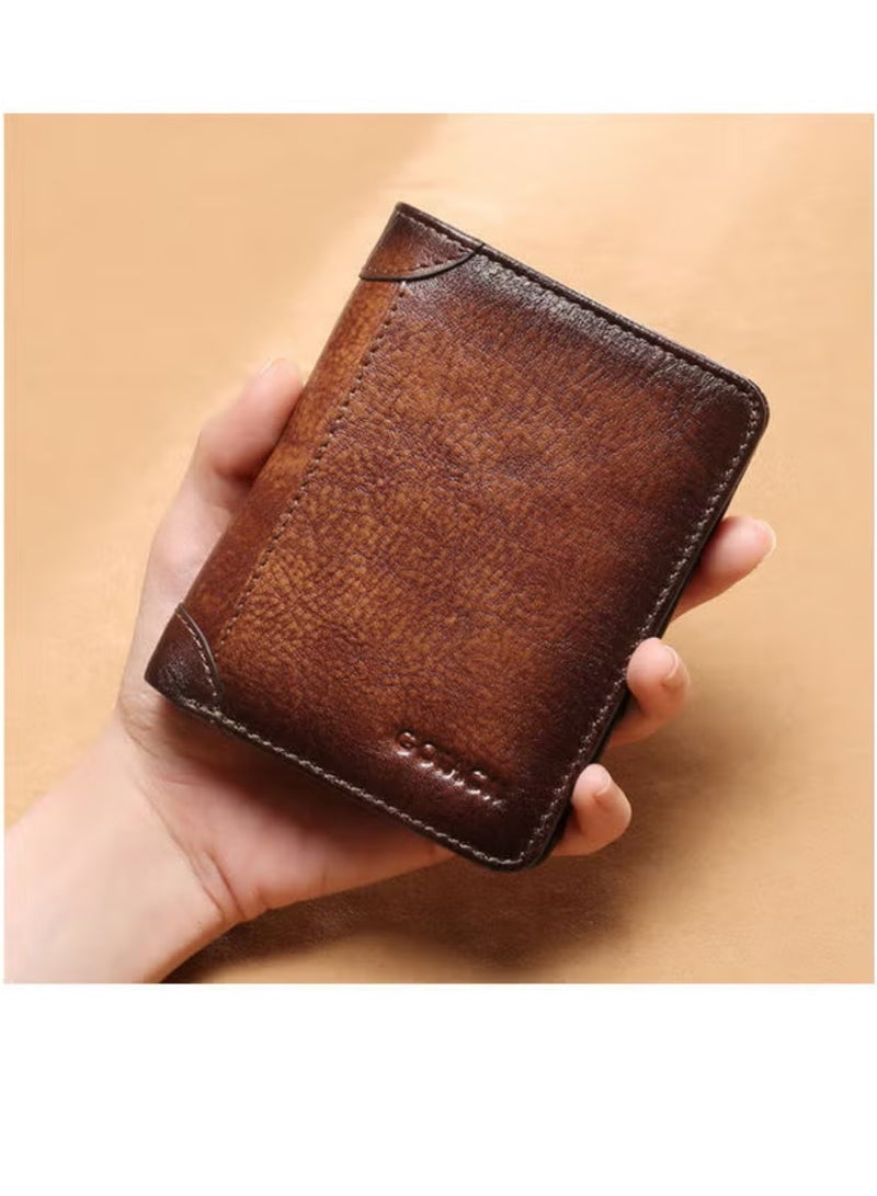 Portable Business Men Faux Leather Bifold Short Wallet Card Cash Holder Purse Brown - Image 5