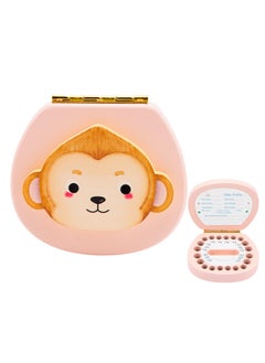 Deciduous Teeth Commemorative Box Wooden Boys And Girls Deciduous Teeth Box Children's Teeth Collection Storage Box Baby's Teeth Falling Storage Box-Color:Pink-Monkey (English)