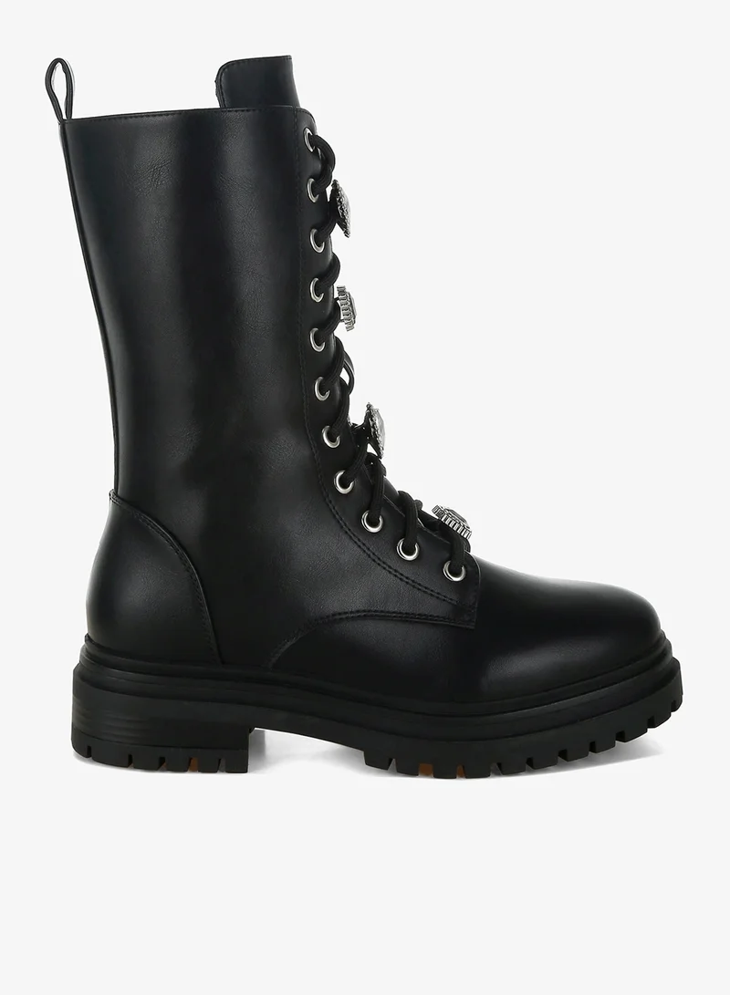 Rhinestone jewelled Chunky Boots in Black
