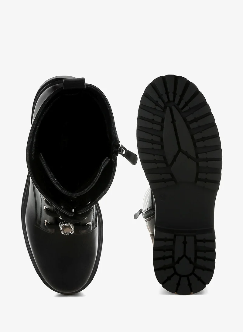 London Rag Black Rhinestone jewelled Chunky Boots in Black for Women | Best Price UAE