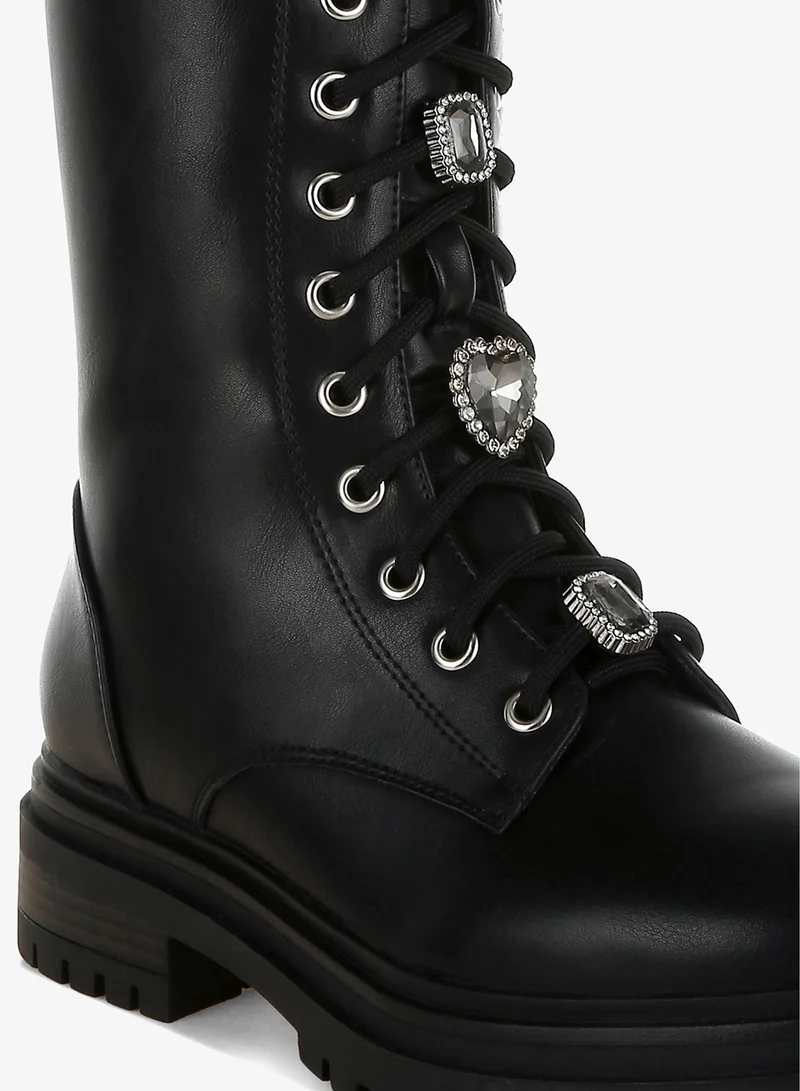 London Rag Black Rhinestone jewelled Chunky Boots in Black for Women | Best Price UAE