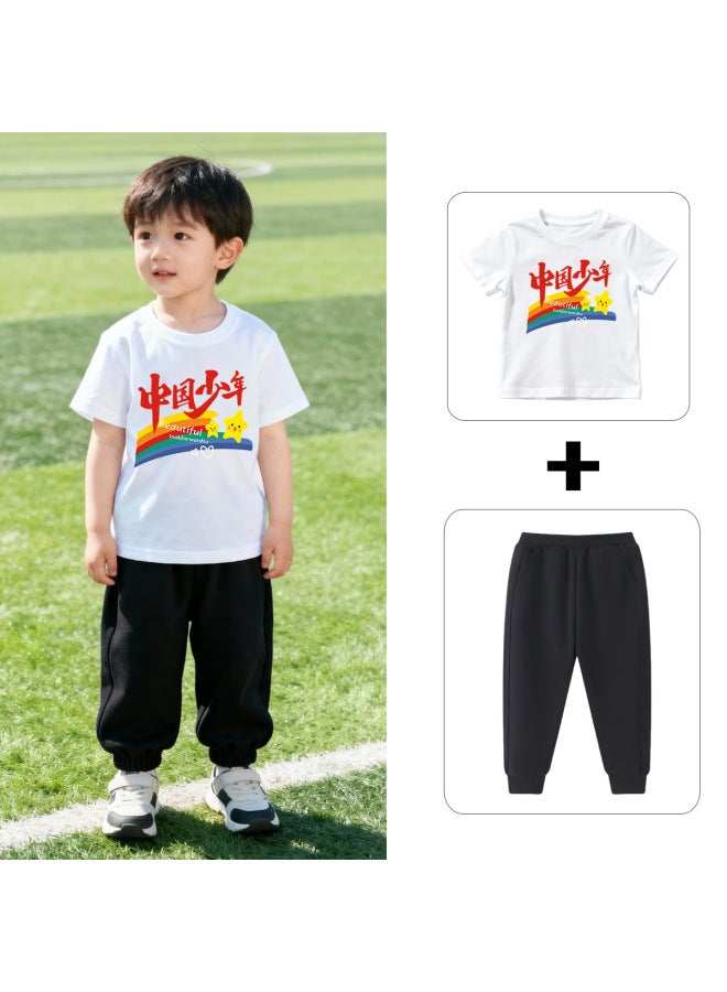 I Love The Chinese Dream Kidsren's White Short-sleeved Sweatpants Two-piece Suit Motherland Theme Choir Group Activity Clothing