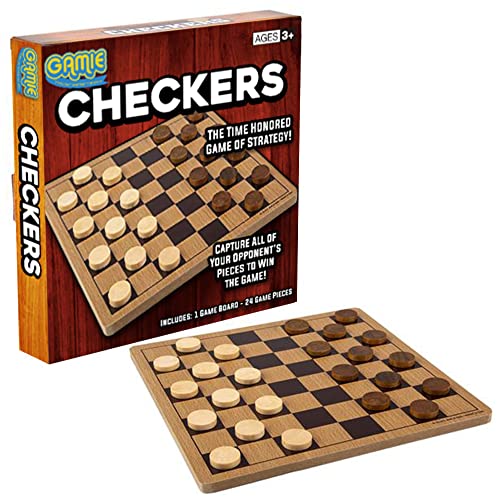 Gamie Wooden Checkers Board Game Wood Family Board Game for Game Night Indoor Fun and Parties Develops Logical Thinking and Strategy Best Gift Idea for Kids - Image 1