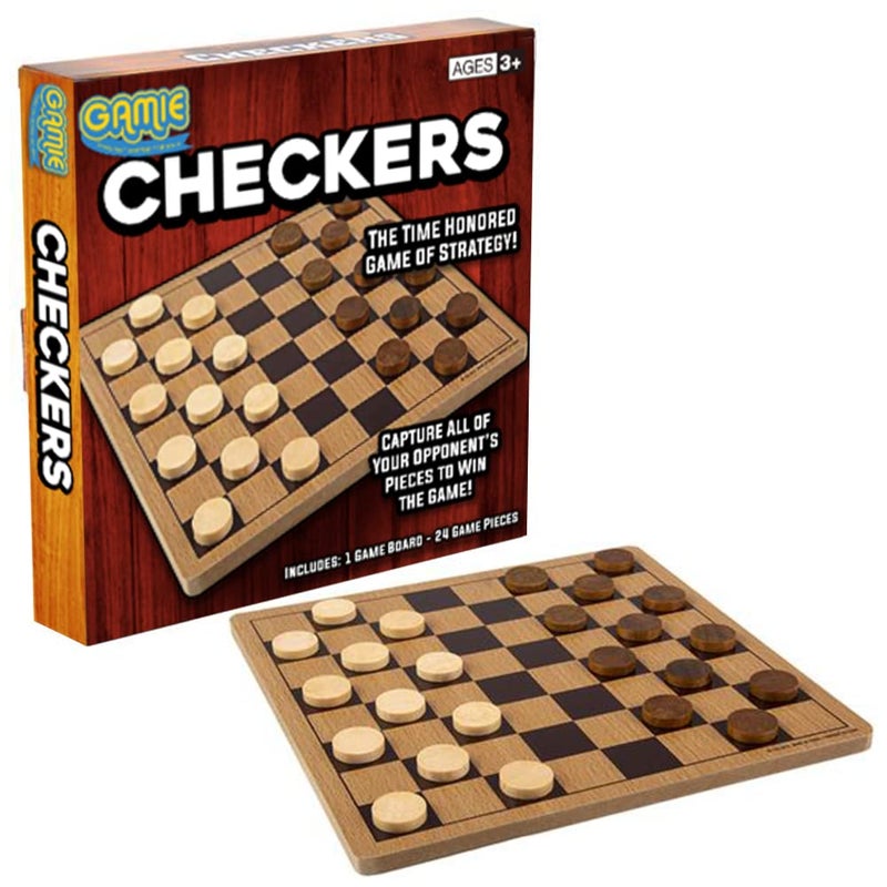 Gamie Wooden Checkers Board Game Wood Family Board Game for Game Night Indoor Fun and Parties Develops Logical Thinking and Strategy Best Gift Idea for Kids - Image 2