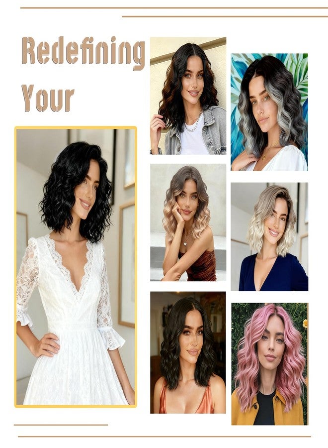 ShowCoco Black Mix Ginger Wig for Women Pre Cut Hand-Tied Lace Short Wigs for Women Wavy Natural Hairline Middle Part Hair Replacement Wigs for Beginners 14 Inch Synthetic Wig 3 Seconds Wear for Daily - Image 5