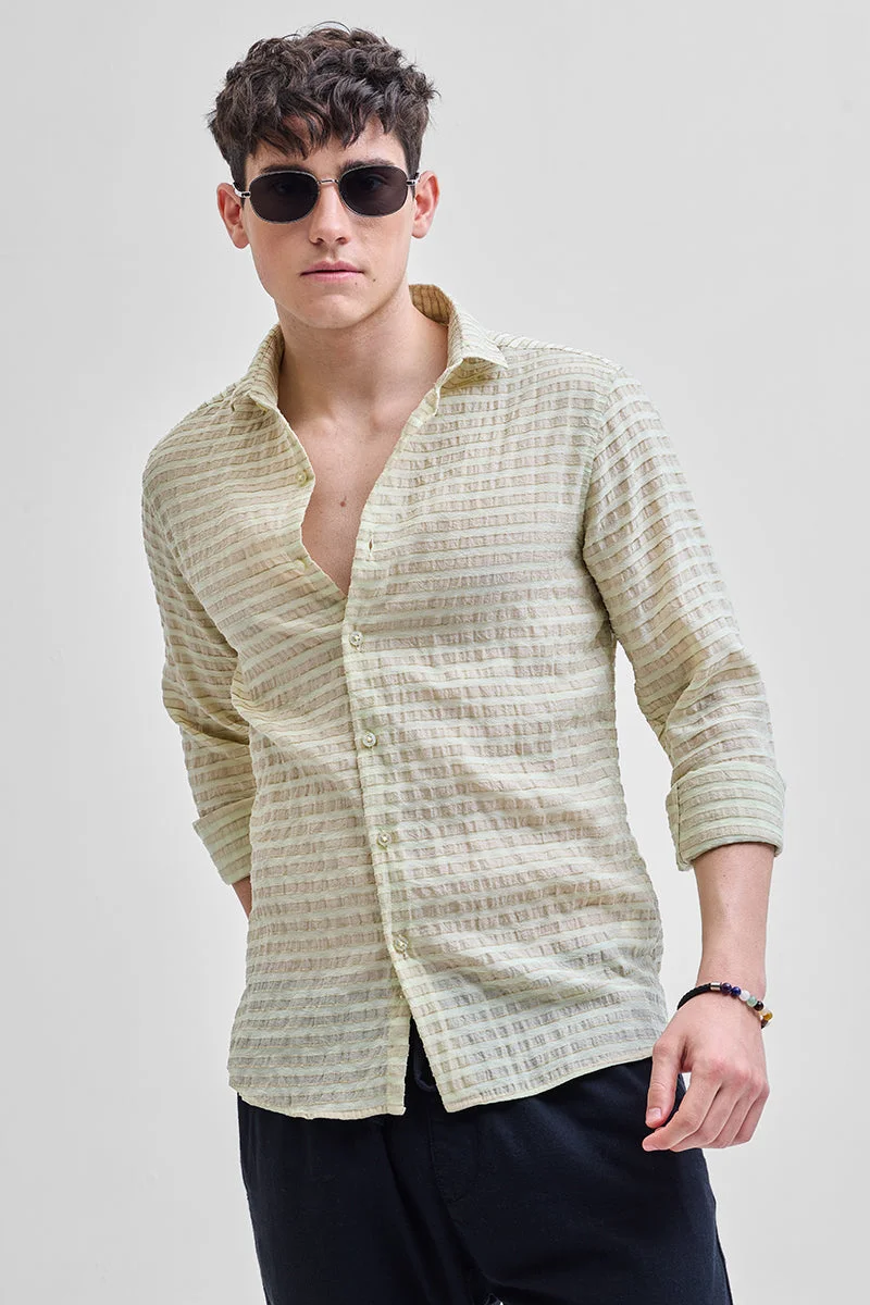 SNITCH Beige Striped Long Sleeve Slim Fit Casual Shirt
