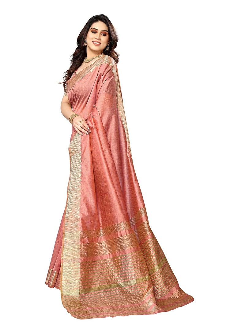 Sidhidata Women's Peach Assam Silk Saree with Unstitched Blouse Piece - Image 4