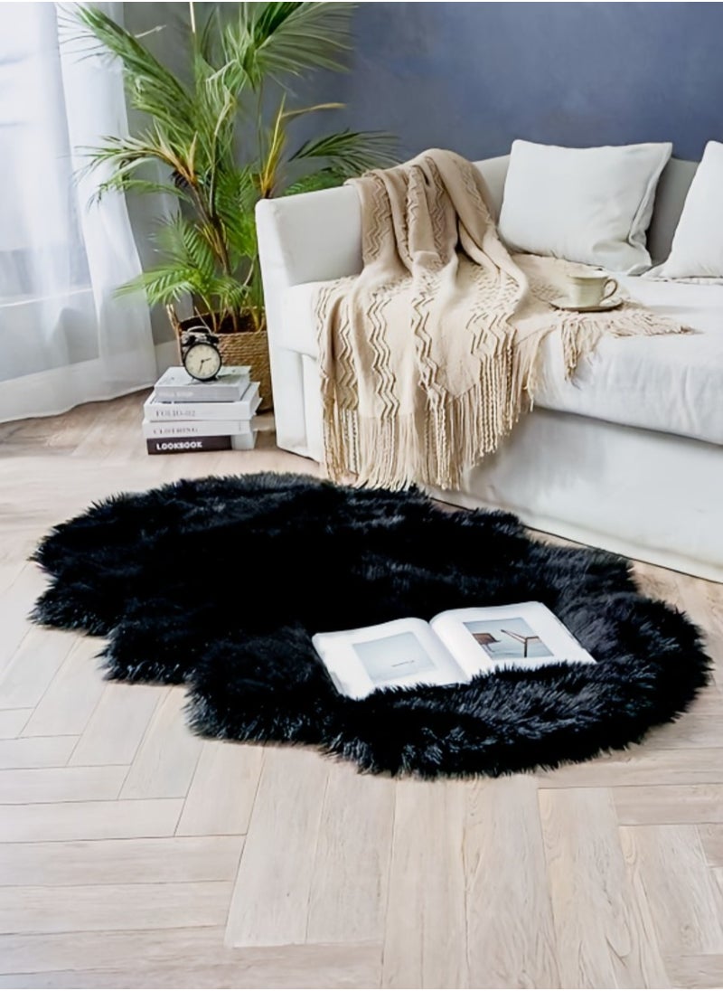 AIWANTO Home Decor Rug Area Rug Mat for Home Living Area Rug Faux Fur Rug Fluffy Carpet Soft Faux Sheepskin Bedroom Floor Mat Black 60x90cm  - Image 1