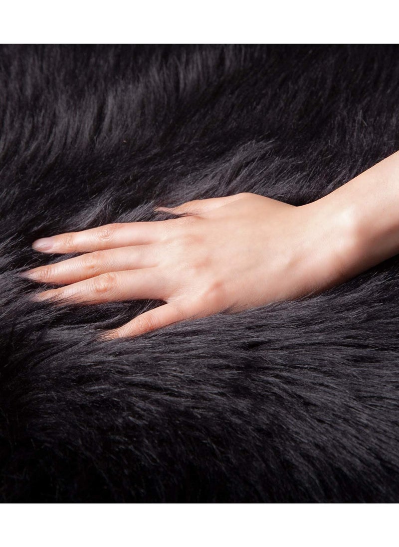 AIWANTO Home Decor Rug Area Rug Mat for Home Living Area Rug Faux Fur Rug Fluffy Carpet Soft Faux Sheepskin Bedroom Floor Mat Black 60x90cm  - Image 3