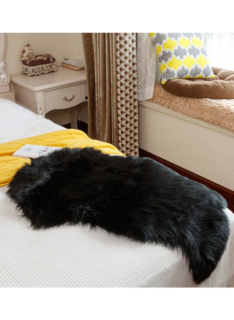 AIWANTO Home Decor Rug Area Rug Mat for Home Living Area Rug Faux Fur Rug Fluffy Carpet Soft Faux Sheepskin Bedroom Floor Mat Black 60x90cm  - Image 4
