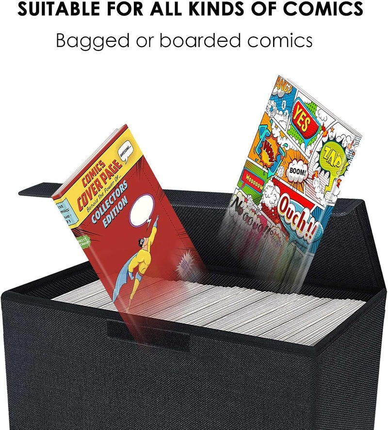 Leffis Comic Book Storage, Box 15.5" X 7.5" X 11.3", Collapsible Comic Short Box with Lids Holds 150 Comics Heavy Duty Comic Book Bin Container (1 pack, black) - Image 4