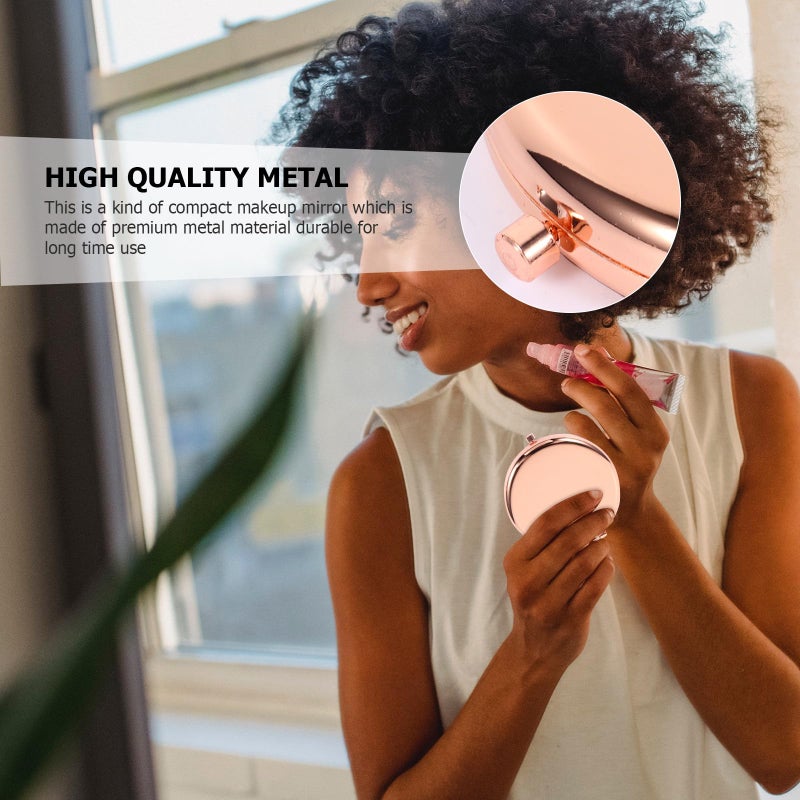 Double Sided Portable Makeup Mirror Foldable Rose Gold Travel Compact Mirror - Image 5