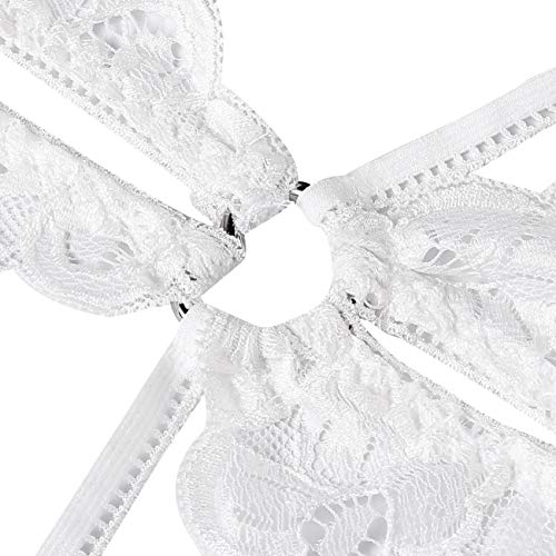 Donnalla Lingerie for Women Deep V Lace Teddy One Piece Lingerie Bodysuit Babydoll Teddy Underwear White M - Image 5