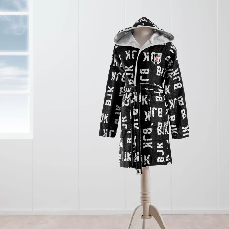 TA Beşiktaş 1903 Cotton Children's Printed Bathrobe for 10-12 Years Old
