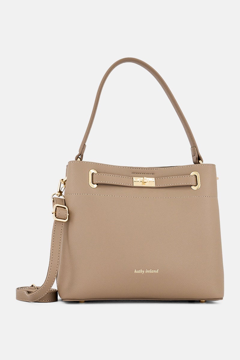 Kathy Ireland Women Brand Logo Tote Bag, Beige - Image 1