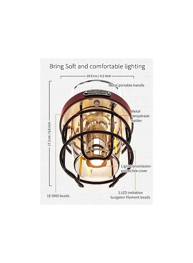 erorex Camping Lantern Rechargeable Outdoor Retro Camping Light Metal, Dimmable Warm White Dual Light Source, Waterproof, for Hiking Fishing Tent Night Lamp (red) - Image 2