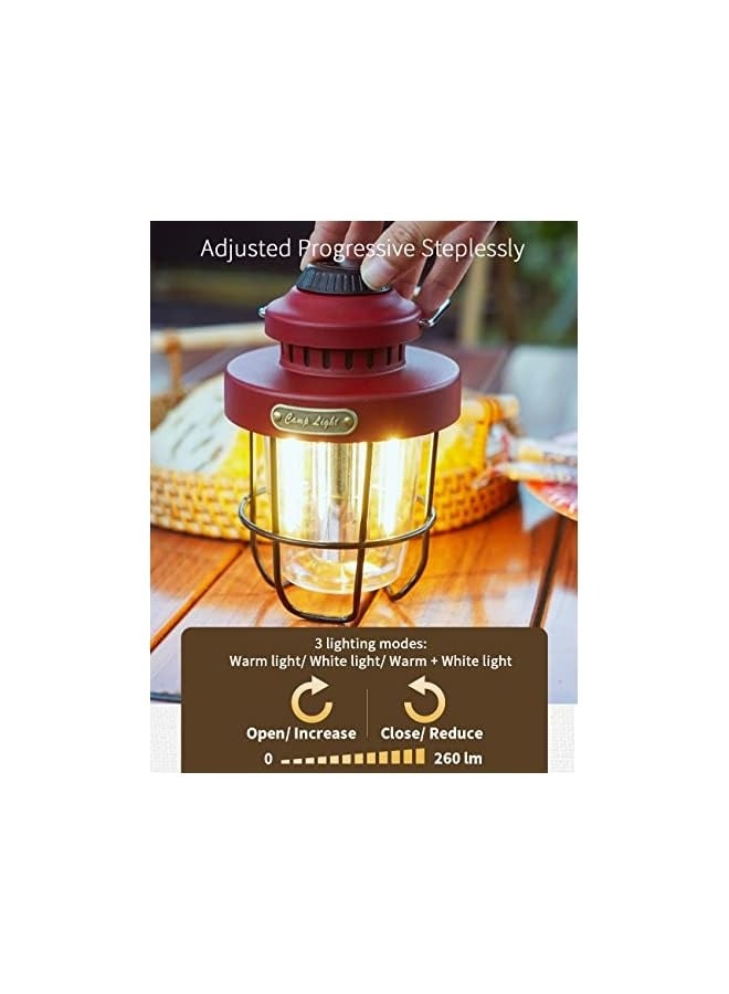 erorex Camping Lantern Rechargeable Outdoor Retro Camping Light Metal, Dimmable Warm White Dual Light Source, Waterproof, for Hiking Fishing Tent Night Lamp (red) - Image 3