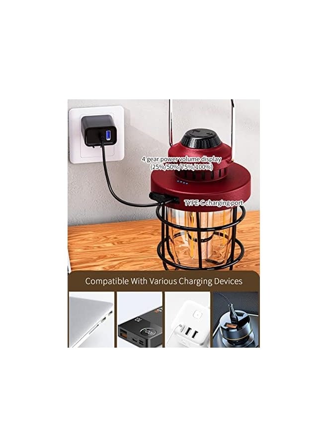 erorex Camping Lantern Rechargeable Outdoor Retro Camping Light Metal, Dimmable Warm White Dual Light Source, Waterproof, for Hiking Fishing Tent Night Lamp (red) - Image 5