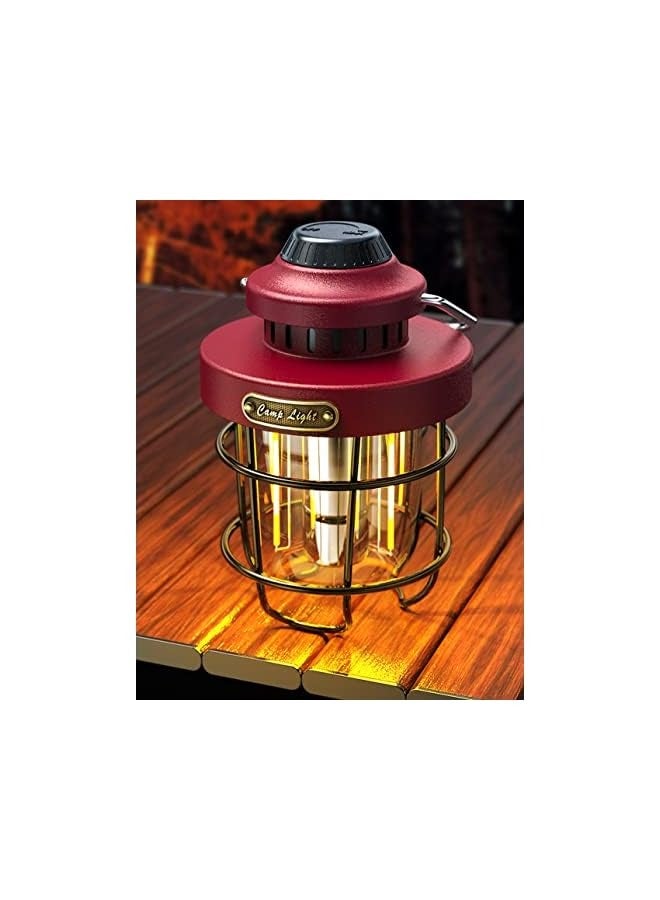 erorex Camping Lantern Rechargeable Outdoor Retro Camping Light Metal, Dimmable Warm White Dual Light Source, Waterproof, for Hiking Fishing Tent Night Lamp (red) - Image 1