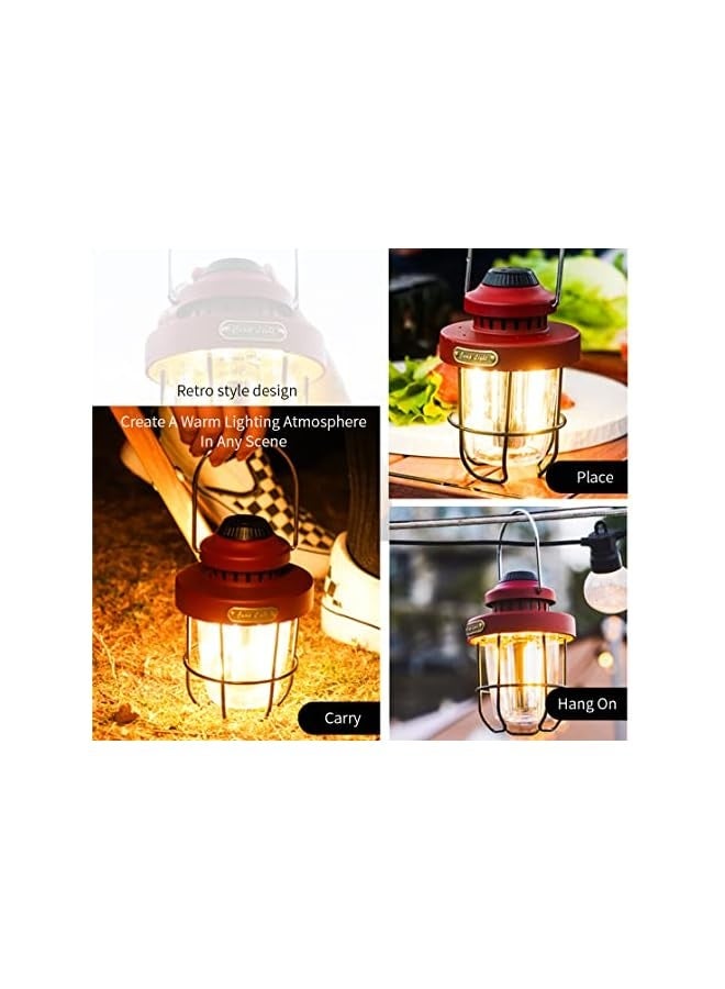 erorex Camping Lantern Rechargeable Outdoor Retro Camping Light Metal, Dimmable Warm White Dual Light Source, Waterproof, for Hiking Fishing Tent Night Lamp (red) - Image 4
