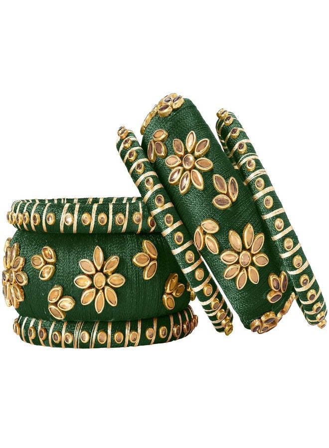 Aheli Beautiful Indian Wedding Wear Handmade Faux Stone Studded Velvet Bangle Set Chuda Bollywood Ethnic Fashion Jewelry Gift for Women - Image 4