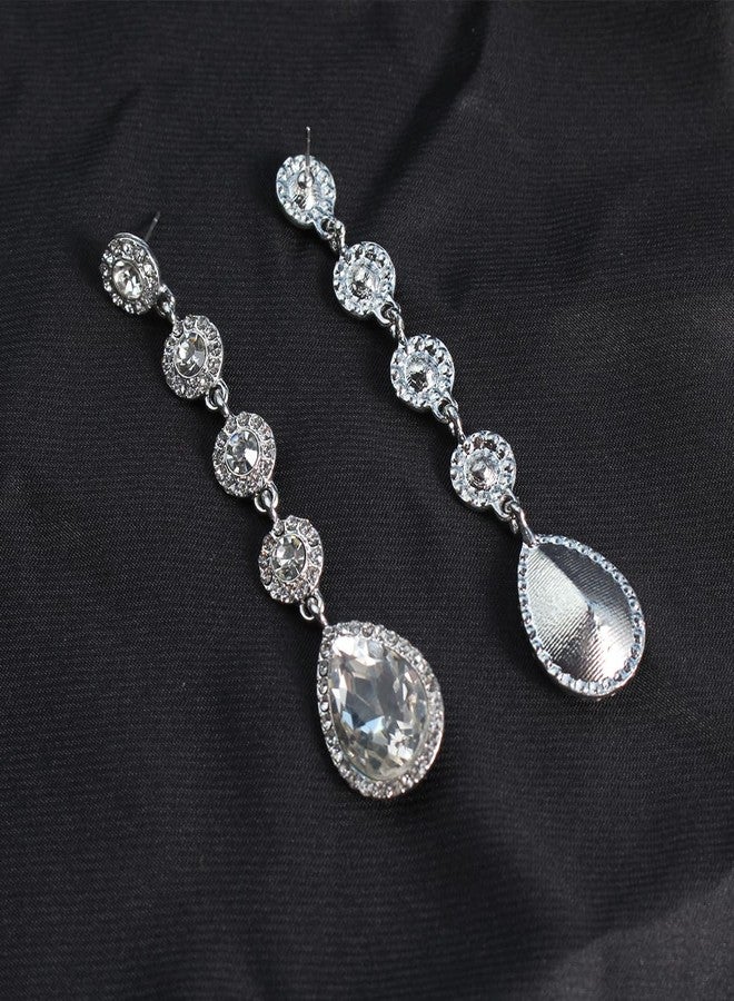 WanBigVa Vintage Clear Rhinestone Statement Long Dangle Earrings,Wedding Bridal Elegant Crystal Chandelier Teardrop Earrings Costume Jewelry for Prom Party - Image 4