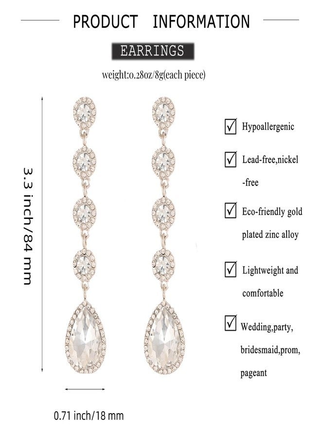 WanBigVa Vintage Clear Rhinestone Statement Long Dangle Earrings,Wedding Bridal Elegant Crystal Chandelier Teardrop Earrings Costume Jewelry for Prom Party - Image 5