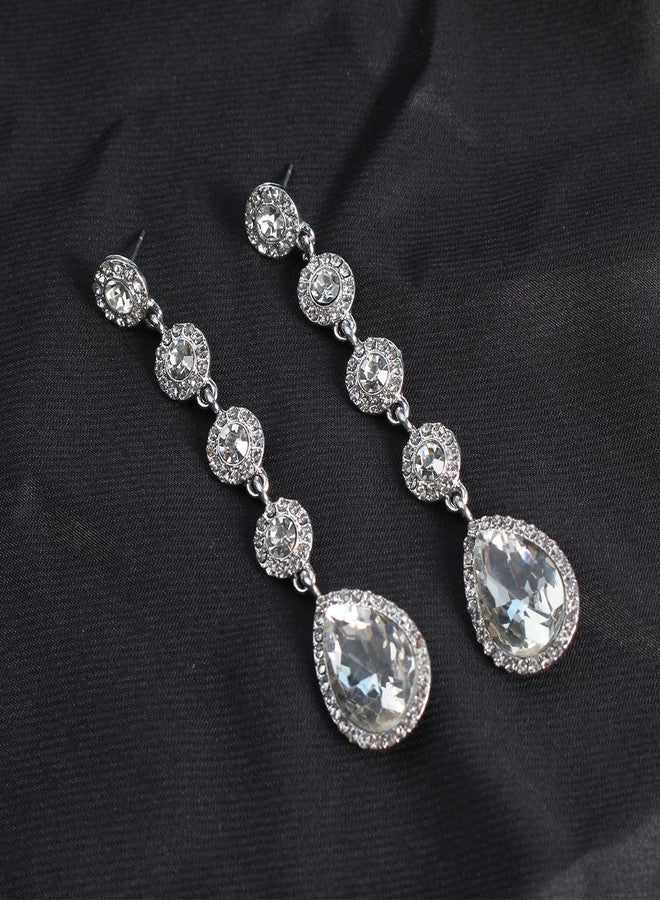 WanBigVa Vintage Clear Rhinestone Statement Long Dangle Earrings,Wedding Bridal Elegant Crystal Chandelier Teardrop Earrings Costume Jewelry for Prom Party - Image 3
