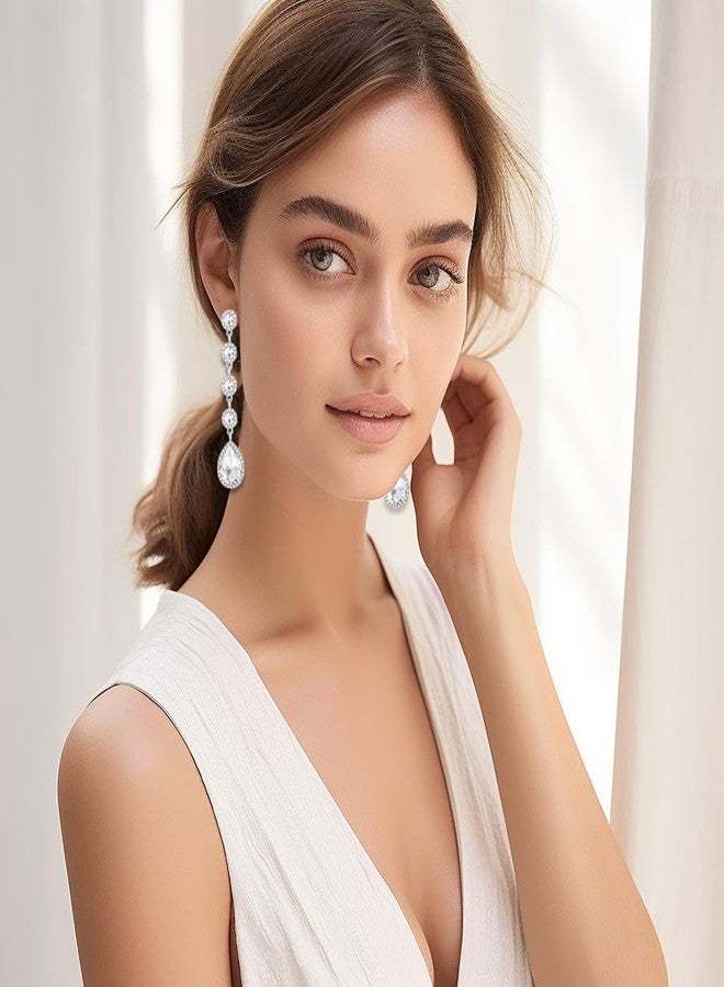 WanBigVa Vintage Clear Rhinestone Statement Long Dangle Earrings,Wedding Bridal Elegant Crystal Chandelier Teardrop Earrings Costume Jewelry for Prom Party - Image 2