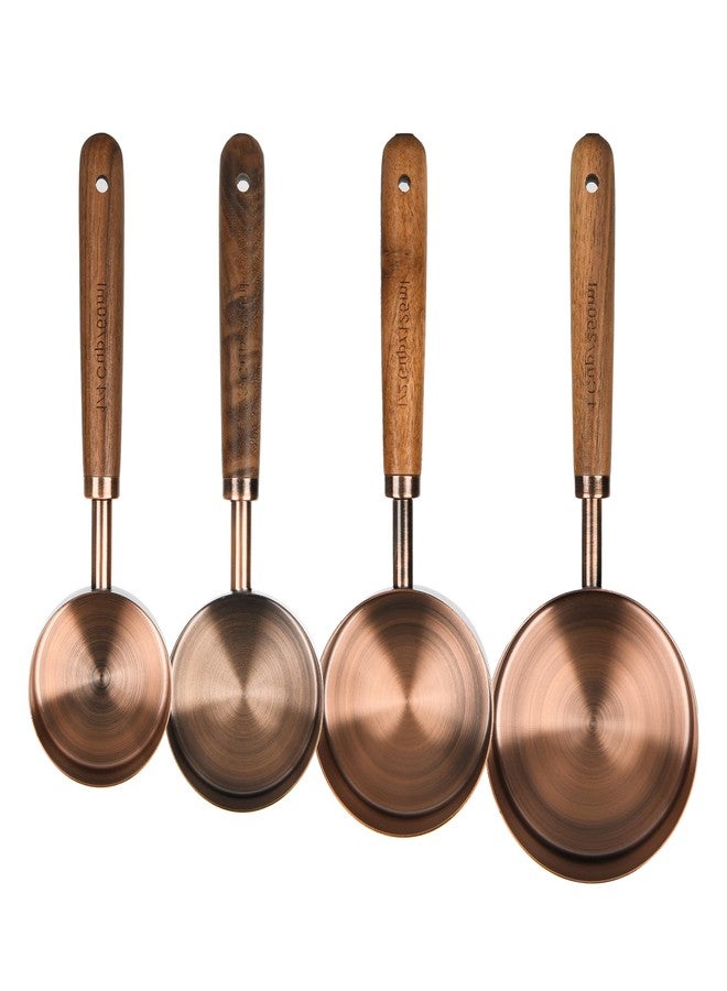 Smithcraft Copper Measuring Cups & Spoons Set, Stainless Steel Measuring Cups and Spoons Set, Metal Measuring Cups & Spoons Set with Wood Handle for Cooking & Baking - Image 2