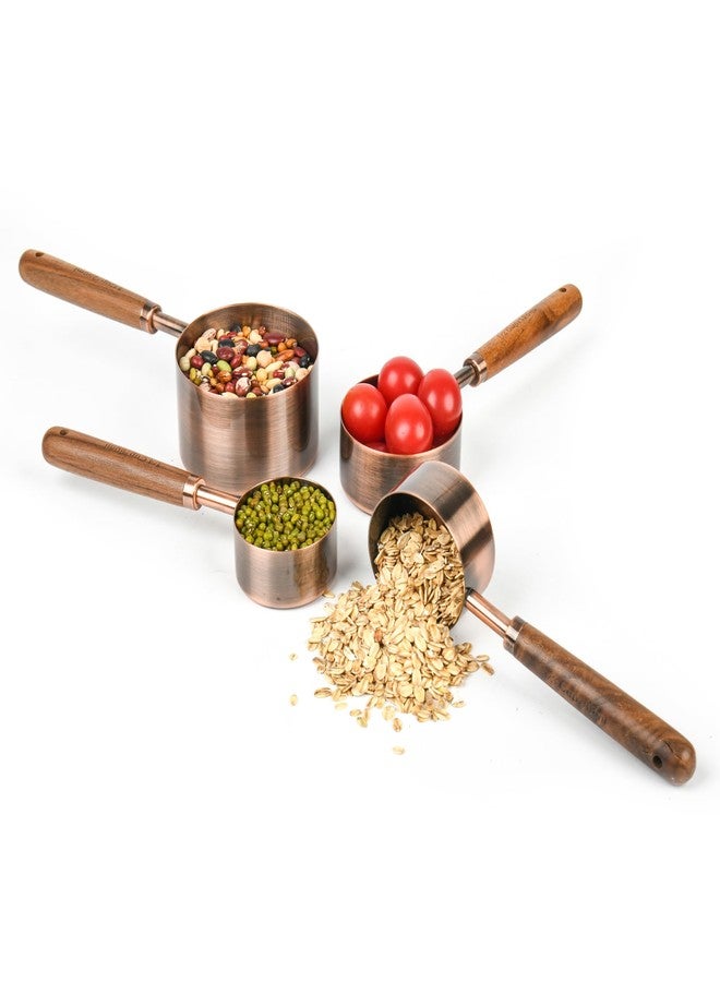 Smithcraft Copper Measuring Cups & Spoons Set, Stainless Steel Measuring Cups and Spoons Set, Metal Measuring Cups & Spoons Set with Wood Handle for Cooking & Baking - Image 4