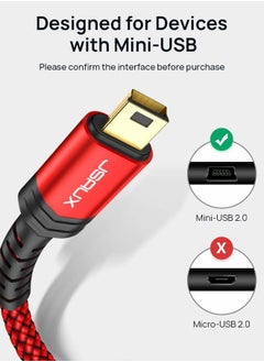 JSAUX Mini USB Cable[2-Pack 3.3ft+6.6ft], USB 2.0 Type A to Mini B Fast Charging Braided Cord Compatible with Blue Yeti Microphone Garmin Nuvi GPS 50 55 Ti-84 Plus CE Canon Rebel t7 Camera Gopro Red  - Image 2