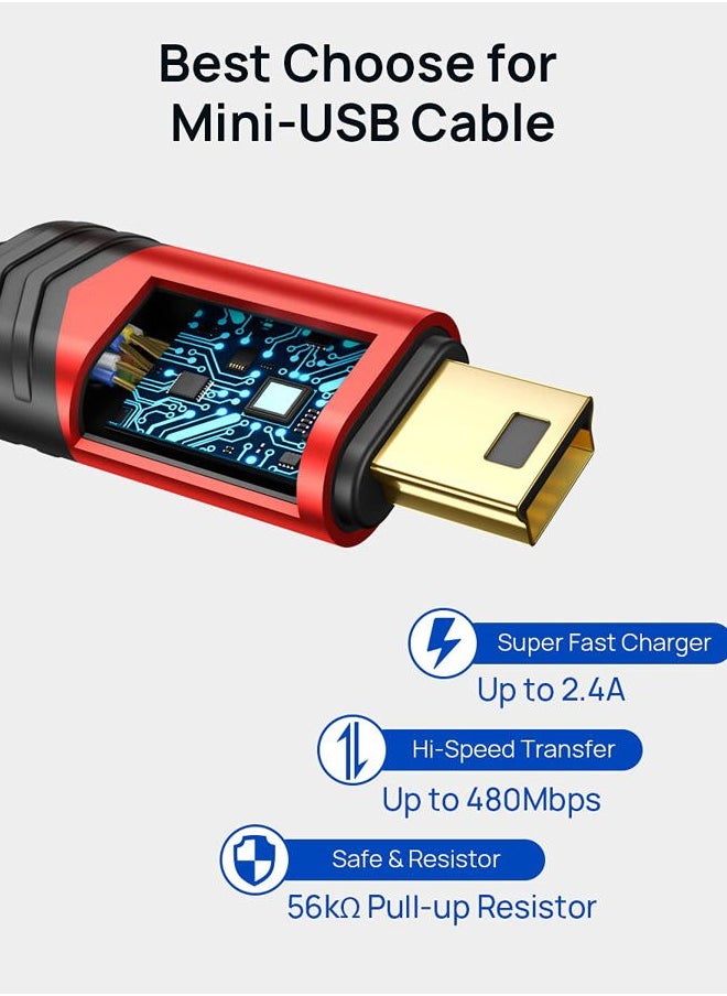 JSAUX Mini USB Cable[2-Pack 3.3ft+6.6ft], USB 2.0 Type A to Mini B Fast Charging Braided Cord Compatible with Blue Yeti Microphone Garmin Nuvi GPS 50 55 Ti-84 Plus CE Canon Rebel t7 Camera Gopro Red  - Image 5