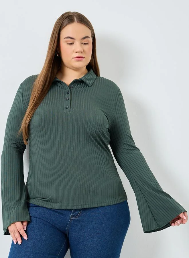 Styli Styli Plus Size Long Sleeve Polo T-Shirt