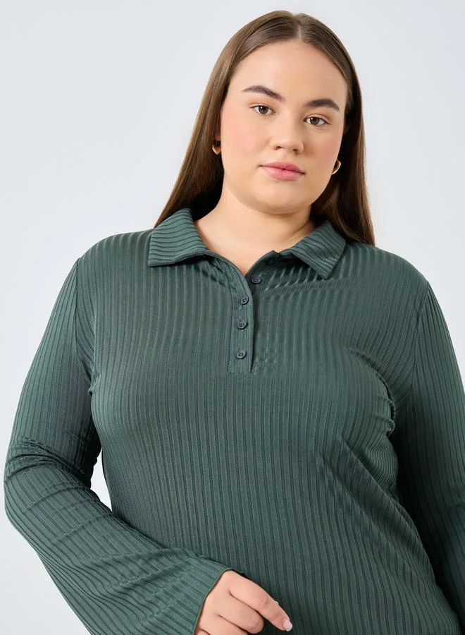 Styli Styli Plus Size Long Sleeve Polo T-Shirt