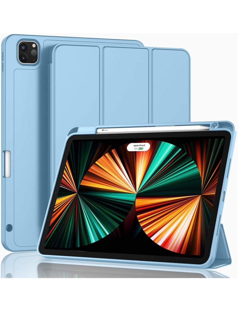 Raxoom iPad Pro 12.9 Inch Case (2022/2021/2020, 6th/5th/4th Gen) â€“ Smart Case with Pencil Holder, Touch ID & Auto Wake/Sleep, Auto 2nd Gen Pencil Charging â€“ New Azure Blue - Image 1