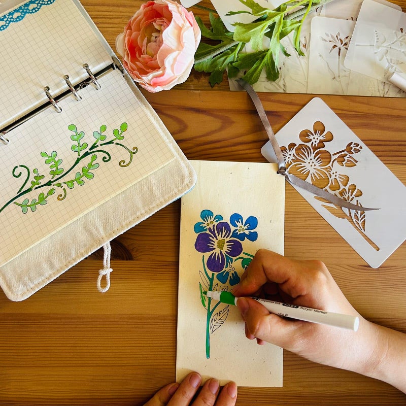 Felixcraft Flower and Leaf Stencils for Painting, 18PCS 6 x 3 Inch Plastic Botanical Stencils for Crafts Reusable, Small Floral Drawing Templates for Painting on Wood Wall Canvas, Card Making & Home Decor - Image 2