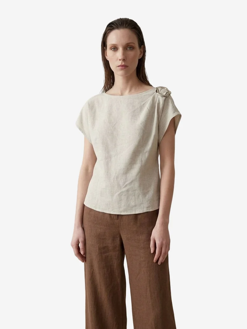 ماي فاشن MY FASHION Cotton Poplin Boat Neck Blouse with Bow