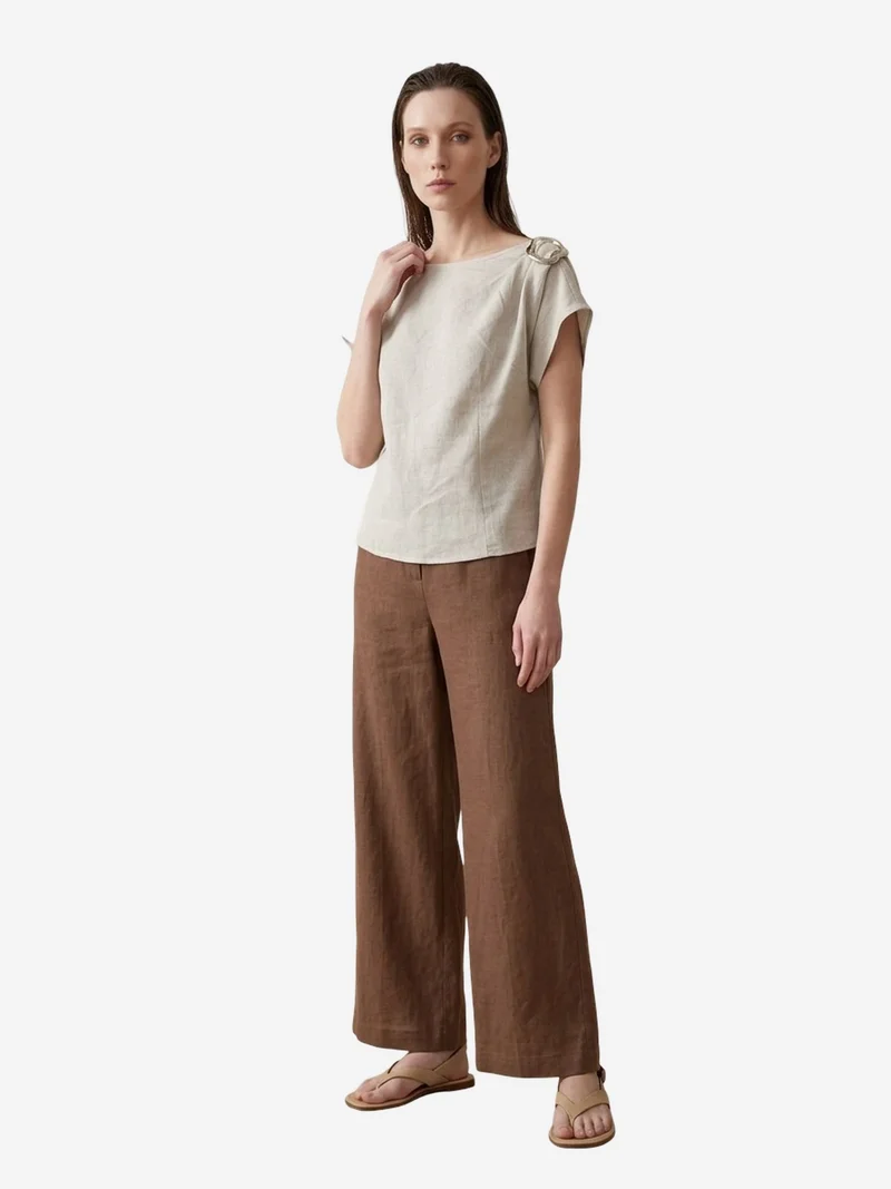 ماي فاشن MY FASHION Cotton Poplin Boat Neck Blouse with Bow