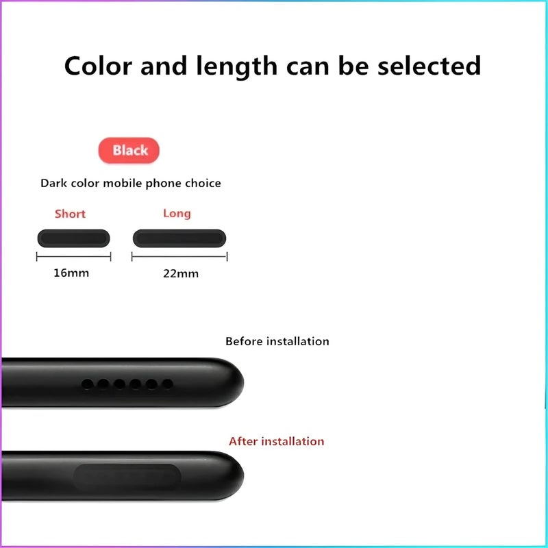 BRAINLE Mobile Phone Dustproof Net Stickers, Speaker Mesh Anti Dust Proof Adhesive Sticker for iPhone and Android Phone Speaker Dustproof Sticker(24Pack=14short+10long)(Cloth+2 C-Type Plug, Black) - Image 2