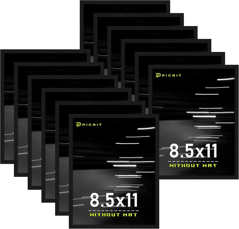 Picrit 8.5 by 11 Picture Frame Set of 12, Wall Gallery Photo Frames without Mat, Multi Photo Display for Home Decor, Black - Image 1