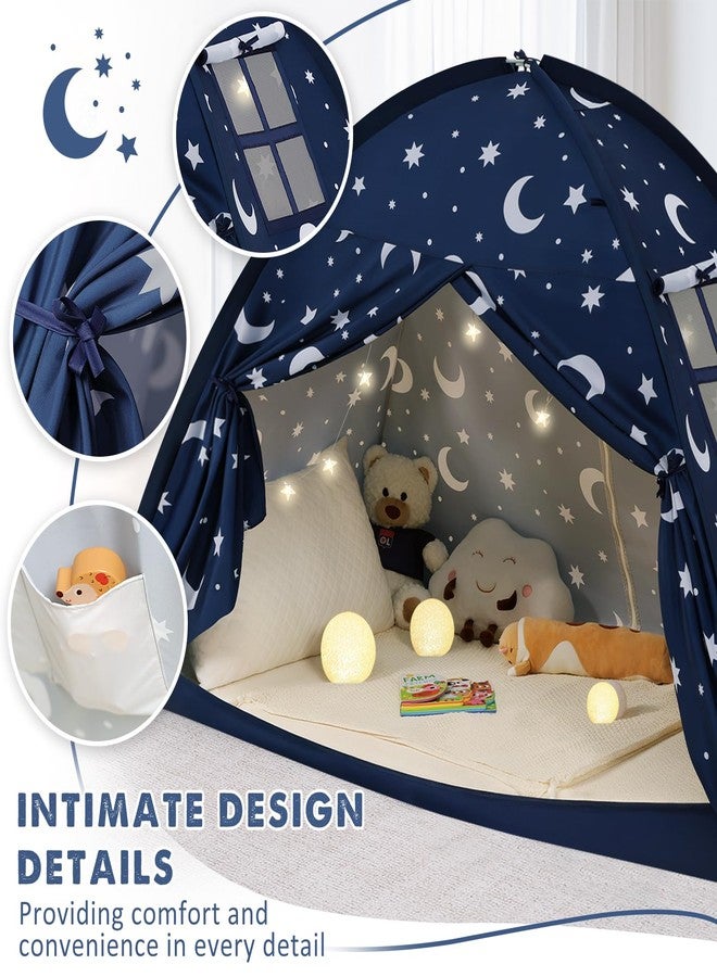 PIIKAGO Twin Bed Tent for Kids, Twin Size Bed Canopy with Star Lights, Privacy Space Blackout Sleeping Tents, Indoor Breathable Portable Floor Bed Tent for Boys and Girls, Dark Moon & Stars - Image 2