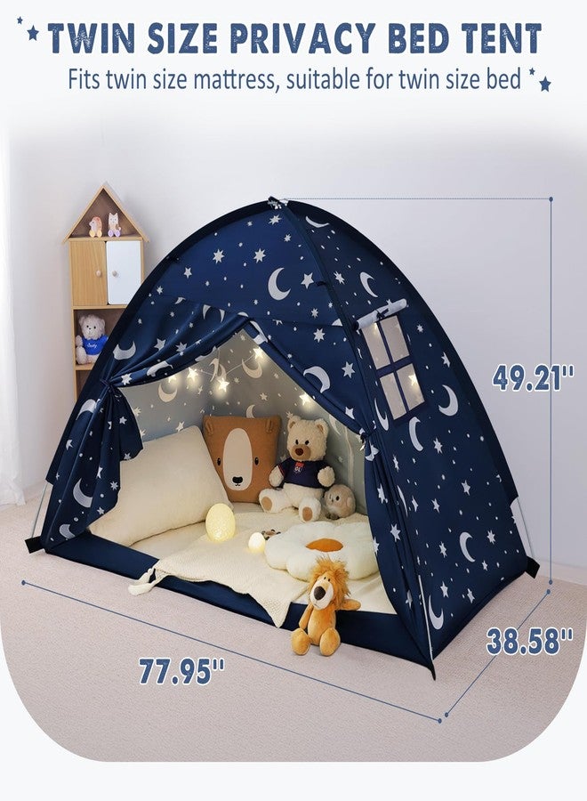 PIIKAGO Twin Bed Tent for Kids, Twin Size Bed Canopy with Star Lights, Privacy Space Blackout Sleeping Tents, Indoor Breathable Portable Floor Bed Tent for Boys and Girls, Dark Moon & Stars - Image 5