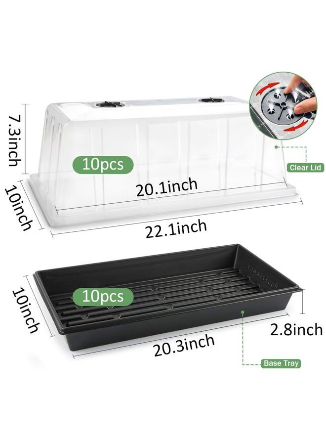 RooTrimmer 1020 Trays with Tall 7.3'' Dome, 10-Pack Extra Large Seed Starter Tray with Humidity Domes, Heavy Duty 1020 Seed Trays and Flats with Lid, Seed Germination Mini Greenhouse No Hole for Balcony Garden - Image 2