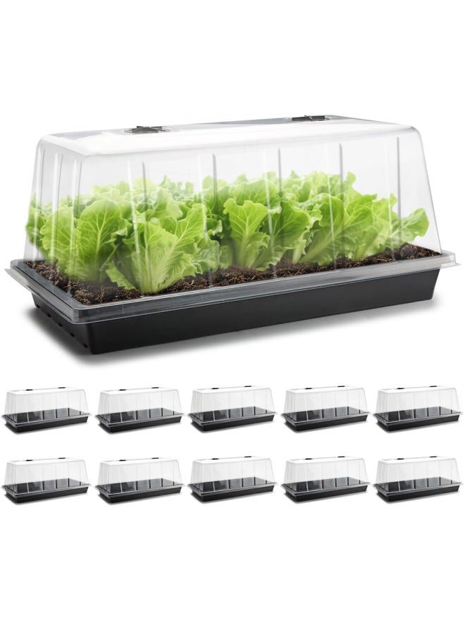RooTrimmer 1020 Trays with Tall 7.3'' Dome, 10-Pack Extra Large Seed Starter Tray with Humidity Domes, Heavy Duty 1020 Seed Trays and Flats with Lid, Seed Germination Mini Greenhouse No Hole for Balcony Garden - Image 1