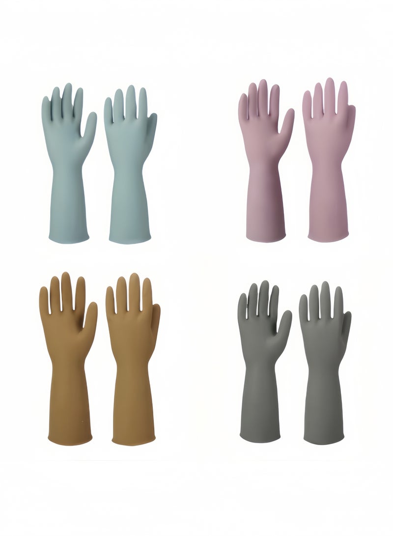 4 Pairs of Rubber Cleaning Gloves, Reusable Non-Slip Household Gloves, Premium Durable Waterproof Oil-proof Kitchen Gloves for Dishwashing, Laundry, Gardening & More (Blue, Pink, Brown, Grey) - Image 1