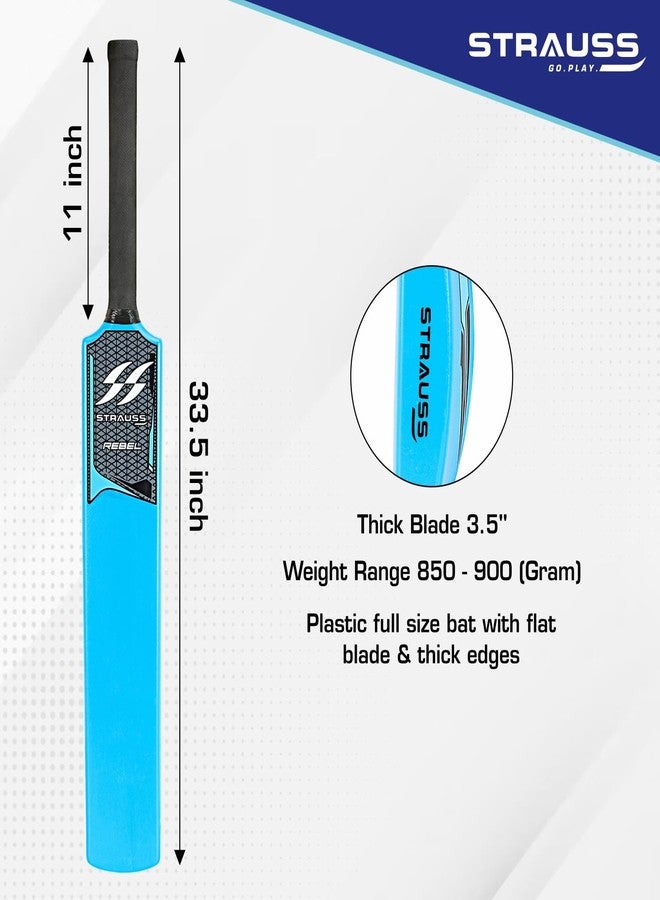 Strauss Rebel Cricket Bat | Full Size | Dimensions: 34 X 4.5 inch | Heavy Duty Hard Plastic Cricket Bat | for All Age Groups | Tennis & Synthetic Ball Cricket Bat | Tennis Cricket Bat,(Blue) - Image 3