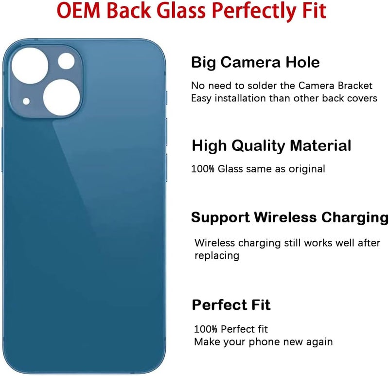 Perzework OEM Rear Back Glass Replacement for iPhone 13 mini 5.4 inches (Blue) with Reparing Toolkit - Image 3